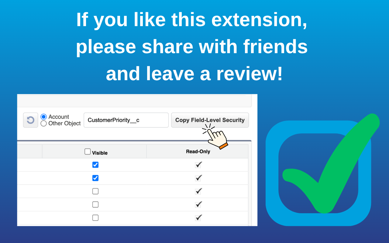 Copy Field-Level Security button with checkboxes filled in — if you like this extension, please share it and leave a review